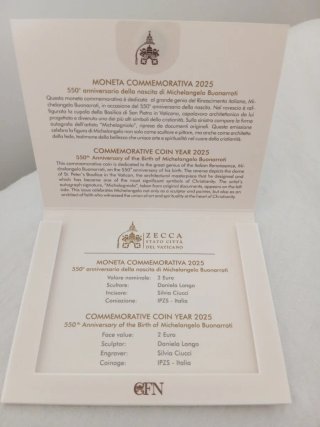 Moneda Vaticano 2€ Conmemorativa 2025 Miguel Ángel