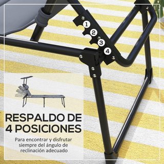 Tumbona Jardín Toldo Reclinable Gris 4 Niveles