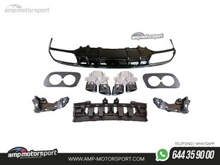 DIFUSOR TRASERO NEGRO BRILLO CON COLAS REDONDAS NEGRAS PARA MERCEDES CLASE C COUPE/CABRIO C205
