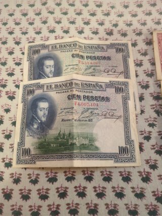 Billetes antiguos 100, 10, 5 y 1 pesetas