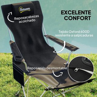 2 Sillas Camping Reposapiés Portavasos Bolsa Negra