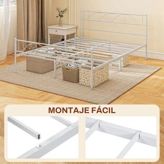 Cama Doble 135x190 Metálica con Cabecero Blanca