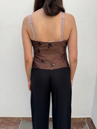 Top halter Zara lentejuelas marrón Talla M