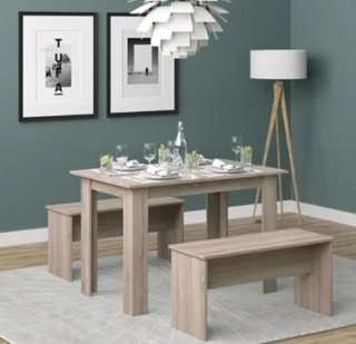 Mesa comedor madera con 2 bancos