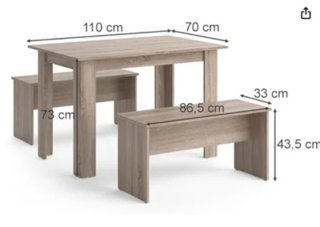 Mesa comedor madera con 2 bancos