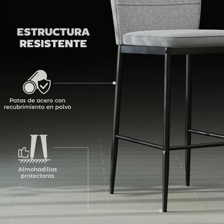 1 Taburete Alto Gris Terciopelo Acero Cocina