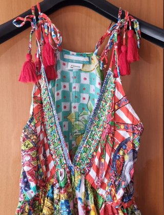 Vestito donna fantasia multicolor con nappe