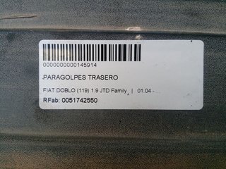 PARAGOLPES TRASERO FIAT DOBLO (119) 1.9 JTD Family