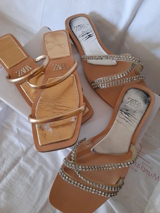 Lote Sandalias Zara Talla 36 Doradas y Plateadas