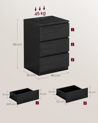 Lote 2 Mesitas de noche Carga USB enchufe Vasagle