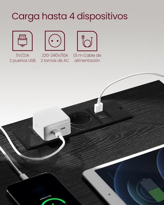 Lote 2 Mesitas de noche Carga USB enchufe Vasagle