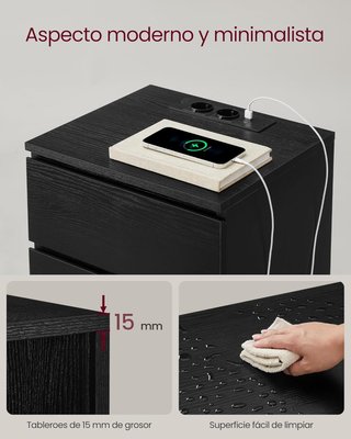 Lote 2 Mesitas de noche Carga USB enchufe Vasagle