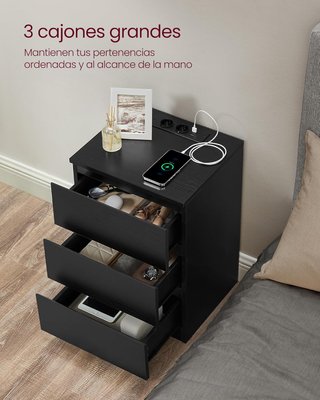 Lote 2 Mesitas de noche Carga USB enchufe Vasagle