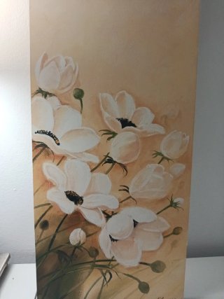 Cuadro Flores Beige y Blanco