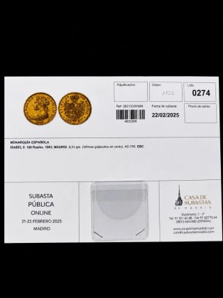 Moneda 100 Reales Oro 1863 Isabel II