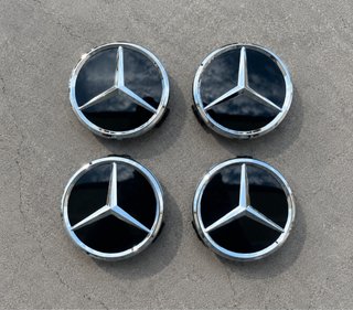 4 Tapabujes Mercedes-Benz 75mm negro plata nuevos