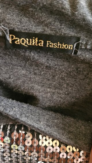 Top Paquita paillettes argento e grigio