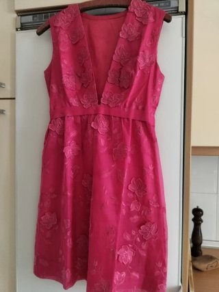 Vestido de fiesta, Vintage, fucsia, talla 36/38,