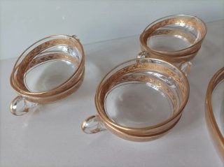 Bandeja y 6 tazas cristal oro