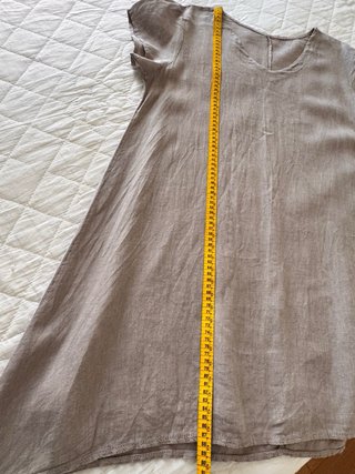 Vestido cinza 100% linho gola V estilo casual