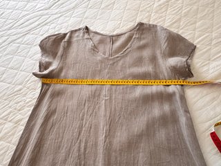 Vestido cinza 100% linho gola V estilo casual