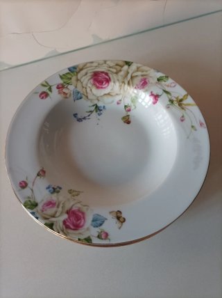 Juego 4 Platos Hondos Porcelana Fina Flores