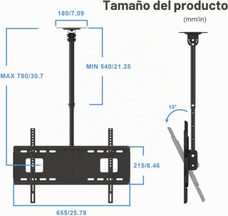 Soporte TV Techo Suptek 37-75 VESA 600x400