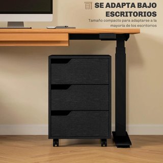 Cajonera de Oficina con Ruedas 3 Cajones Negro