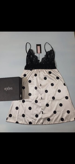Camicia da notte Exes pizzo avorio a pois