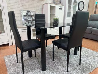Mesa comedor moderna de cristal negro con 4 sillas