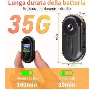 Action Cam 2K WiFi, Mini Bodycam Magnetica