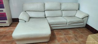 Chaiselongue Beige/Blanco Piel
