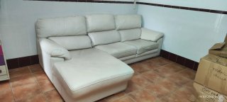 Chaiselongue Beige/Blanco Piel