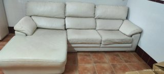 Chaiselongue Beige/Blanco Piel