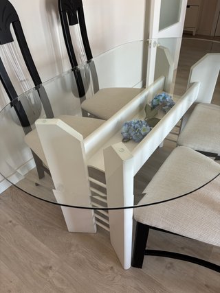 MESA COMEDOR CRISTAL OVALADA LACADA BLANCO 1,60 cm