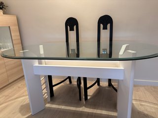 MESA COMEDOR CRISTAL OVALADA LACADA BLANCO 1,60 cm