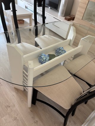 MESA COMEDOR CRISTAL OVALADA LACADA BLANCO 1,60 cm