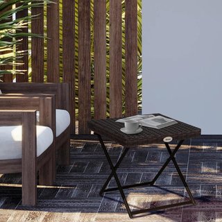 Mesa Terraza Ratán Plegable Acero Marrón 40cm