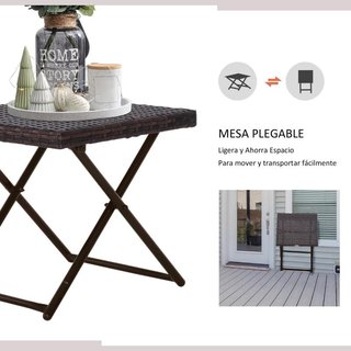 Mesa Terraza Ratán Plegable Acero Marrón 40cm