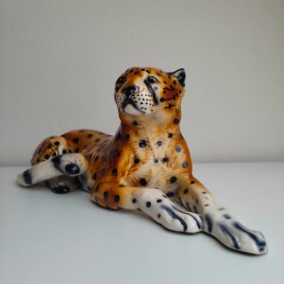 Escultura Leopardo Mid Century Vintage Cerámica
