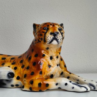 Escultura Leopardo Mid Century Vintage Cerámica