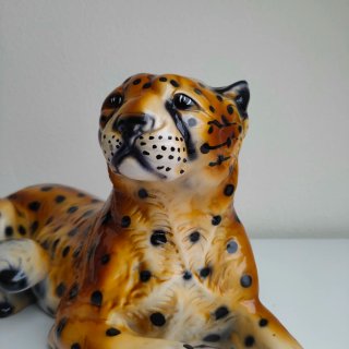 Escultura Leopardo Mid Century Vintage Cerámica