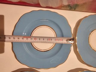 Trío de té inglés porcelana azul y oro
