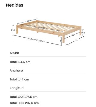 Estructura de cama 135x190 madera pino
