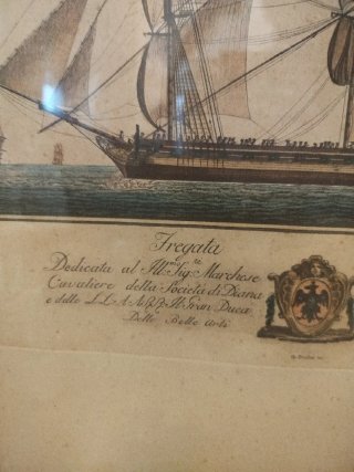 Grabado náutico siglo XVIII Fregata
