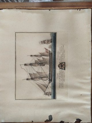 Grabado náutico siglo XVIII Fregata