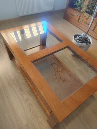 PRECIOSA Mesa de centro madera y cristal