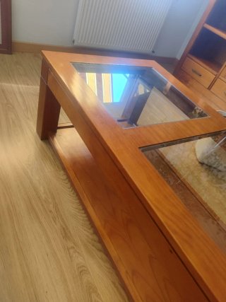 PRECIOSA Mesa de centro madera y cristal