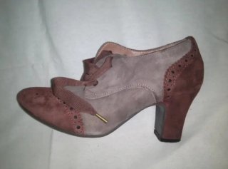Botines piel tacón beige y marrón