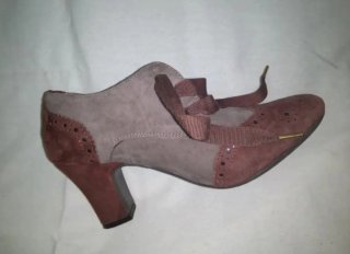 Botines piel tacón beige y marrón